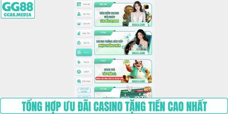 Tổng hợp ưu đãi casino tặng tiền cao nhất